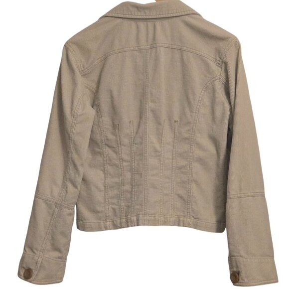 Y2K Tulle Corduroy Jacket Women’s L Beige Button Front Utility Workwear Coat - Picture 3 of 6